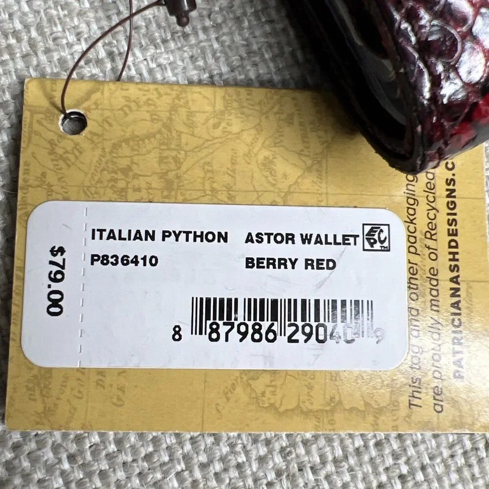 Patricia Nash NWT Astor Wallet Berry Red Italian Python Kiss Lock Cash Pocket